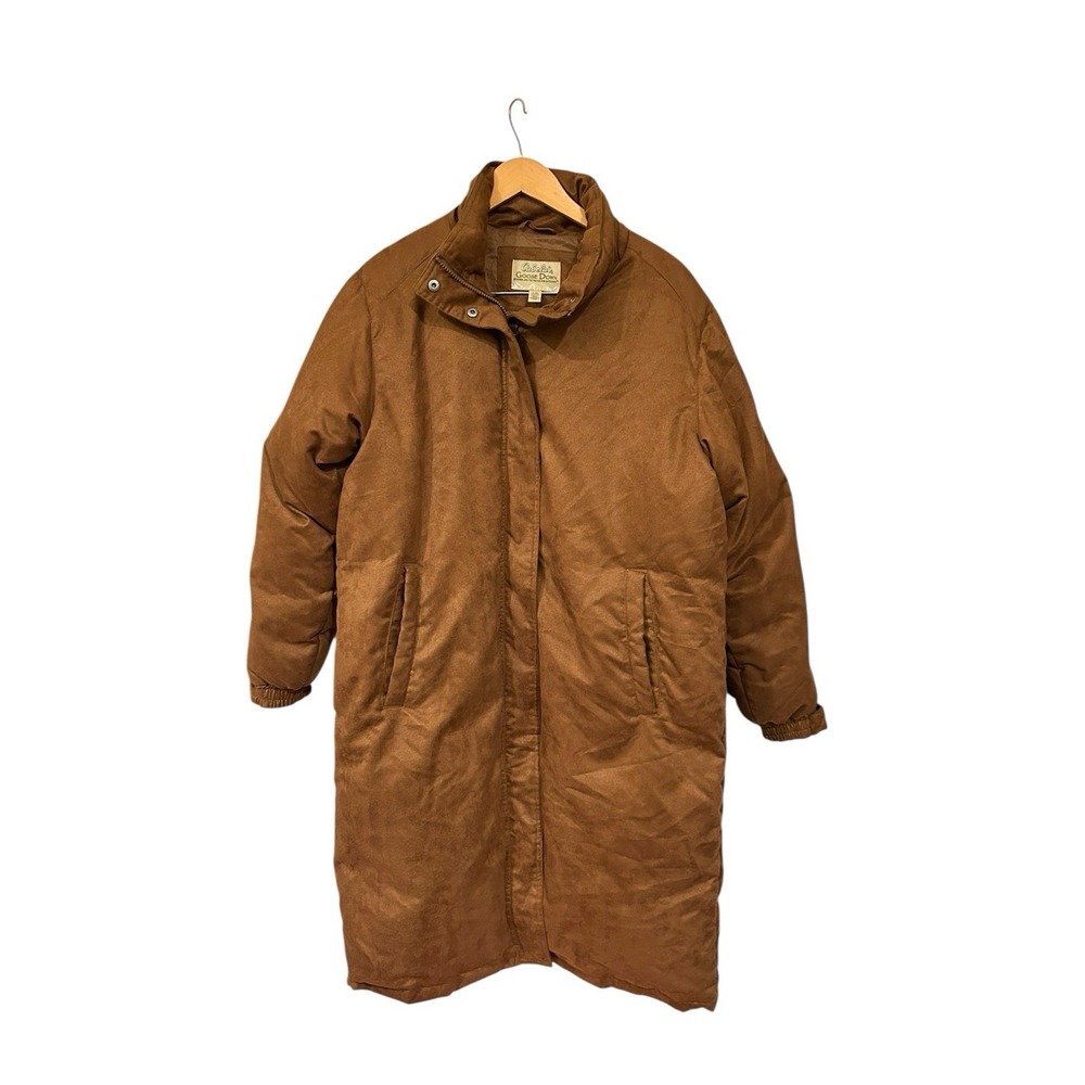 Cabelas Coat Womens L Tan Goose Down 550 Fill Power Faux Suede Fur Puffer Warm L